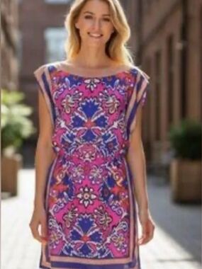 Ann Taylor Loft Women's Pink & Blue Printed Shift Dress